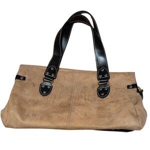 St. John's Bay Purse Tan Suede Double Handle With Large Zipper Compartment